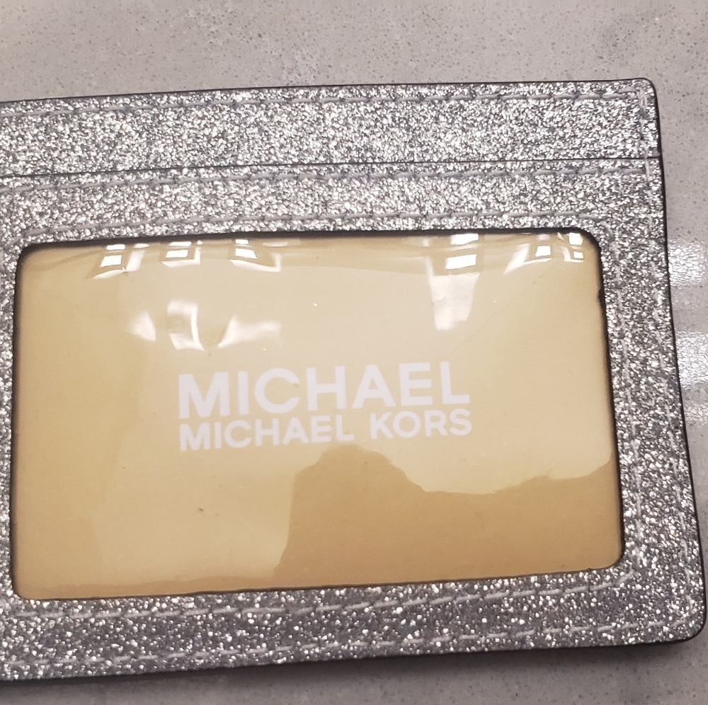 NWT Michael Kors Silver Glitter Card Case